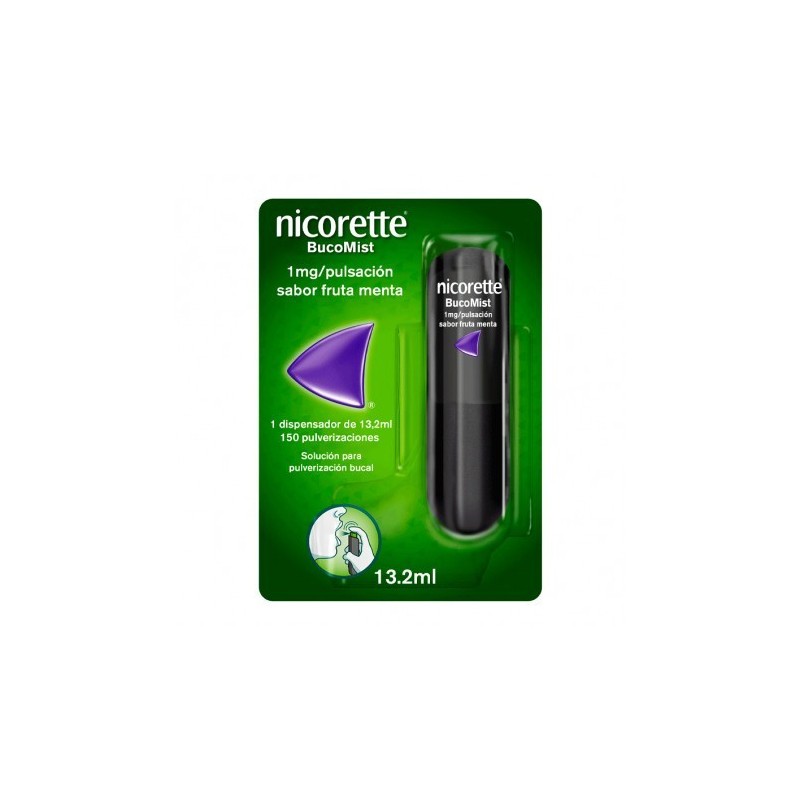 NICORETTE BUCOMIST 1 mg/PULSACION SOLUCION PARA PULVERIZACION BUCAL 1 ENVASE 13,2 ml (150 DOSIS) (SABOR FRUTA MENTA)