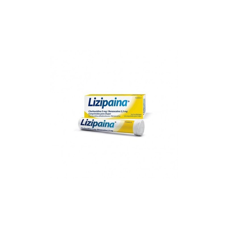 LIZIPAINA CLORHEXIDINA/BENZOCAINA 5 mg/2,5 mg 20 COMPRIMIDOS PARA CHUPAR (TUBO)