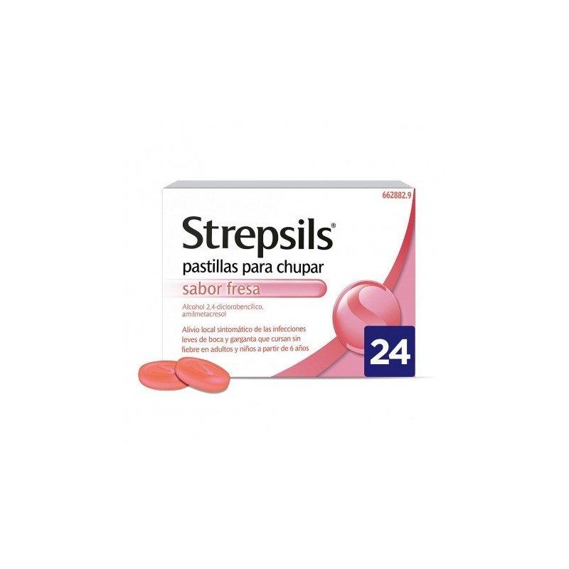 STREPSILS 24 PASTILLAS PARA CHUPAR (SABOR FRESA)