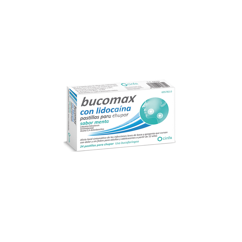 BUCOMAX CON LIDOCAINA 24 PASTILLAS PARA CHUPAR (SABOR MENTA)