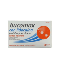 BUCOMAX CON LIDOCAINA 24 PASTILLAS PARA CHUPAR (SABOR NARANJA)