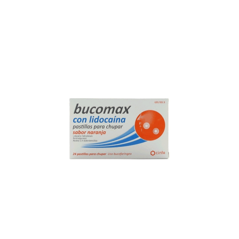 BUCOMAX CON LIDOCAINA 24 PASTILLAS PARA CHUPAR (SABOR NARANJA)