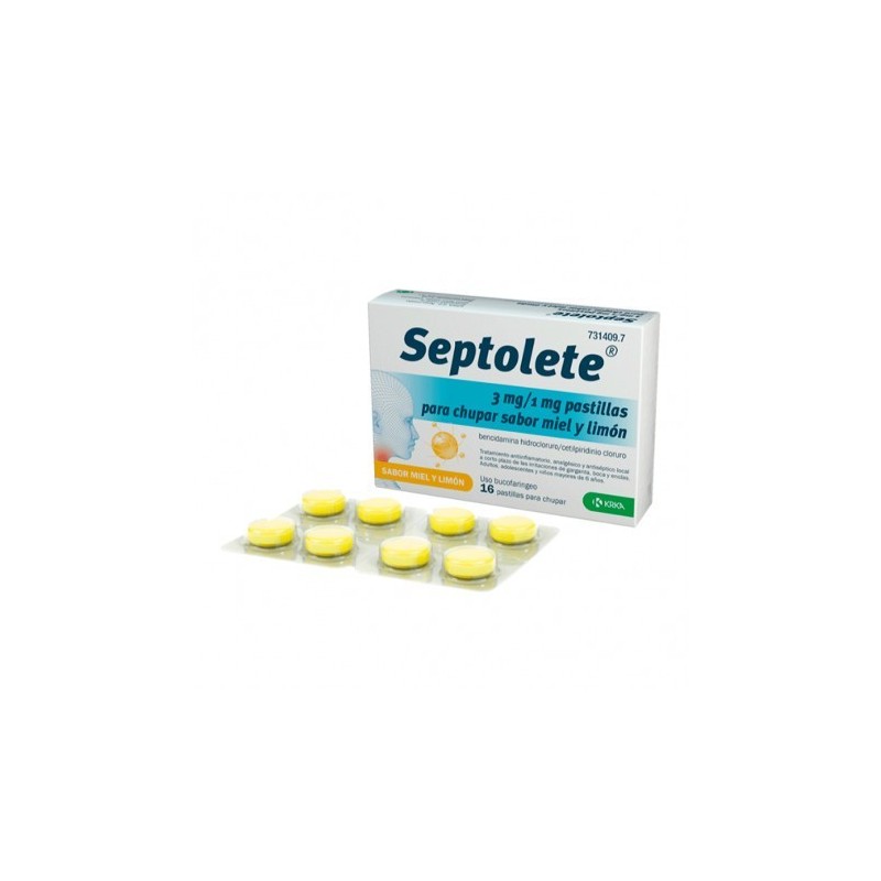 SEPTOLETE 3 mg/1 mg 16 PASTILLAS PARA CHUPAR (SABOR MIEL Y LIMON)