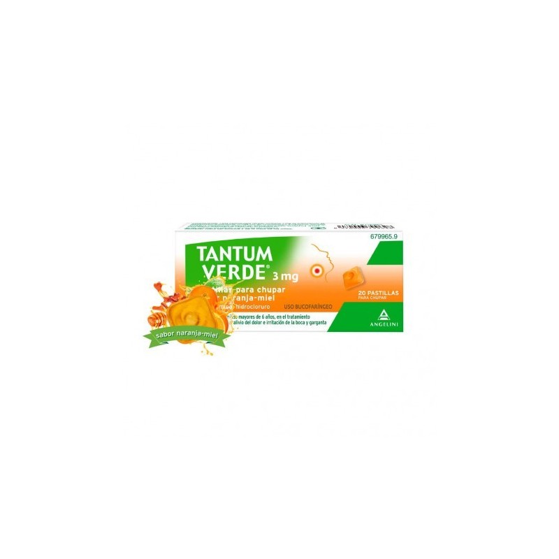 TANTUM VERDE 3 mg 20 PASTILLAS PARA CHUPAR (SABOR NARANJA Y MIEL)
