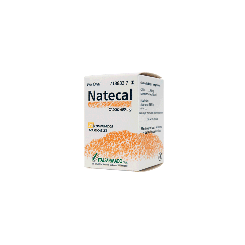 NATECAL CALCIO 600MG 20 COMPRIMIDOS MASTICABLES
