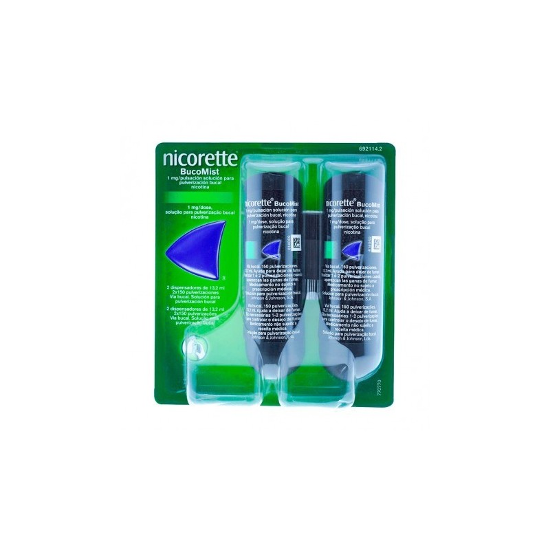 NICORETTE BUCOMIST 1 mg/PULSACION SOLUCION PARA PULVERIZACION BUCAL 2 ENVASES 13,2 ml (150 DOSIS)