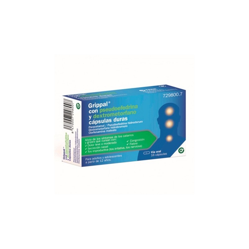 GRIPPAL CON PSEUDOEFREDRINA Y DEXTROMETORFANO 16 CAPSULAS